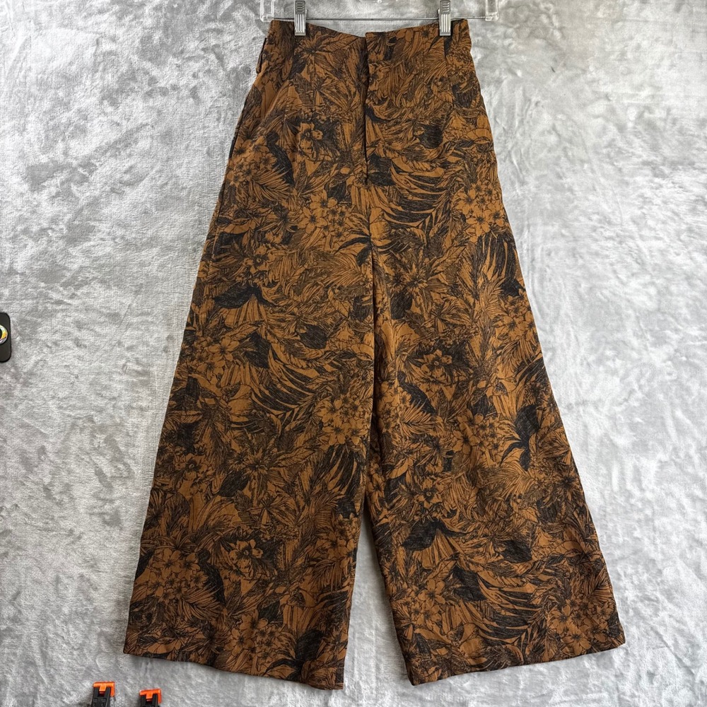AG by aquagirl Wide Leg Pants Women S Brown Floral Tropical Trousers (1745)